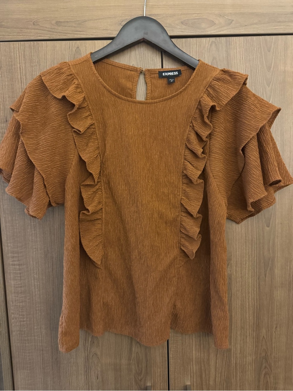 Express Women's Ruffle Detail Blouse in Rust Brown